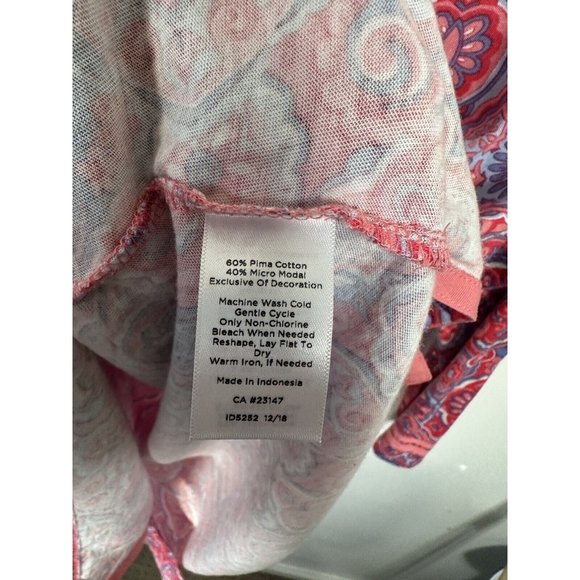 Talbots Large Womens Tunic Top Pink Colorful 3/4 Sleeve Cotton Modal Split VNeck - Picture 7 of 9